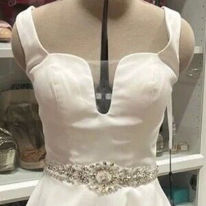 Terani Couture Ivory Embellished Waist Peplum Dress